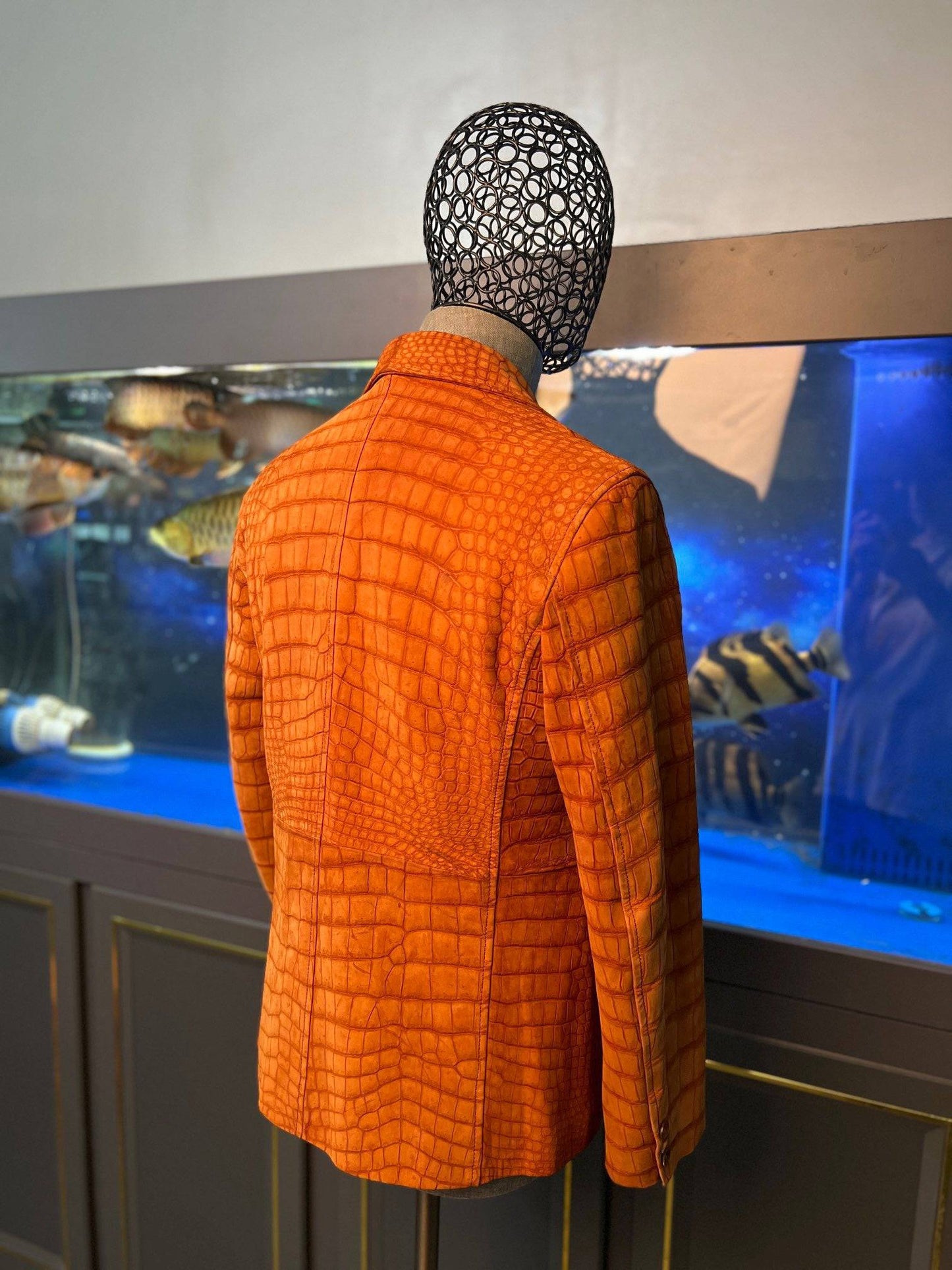 Stylish Orange Nubuck Crocodile Leather Suite Blazer