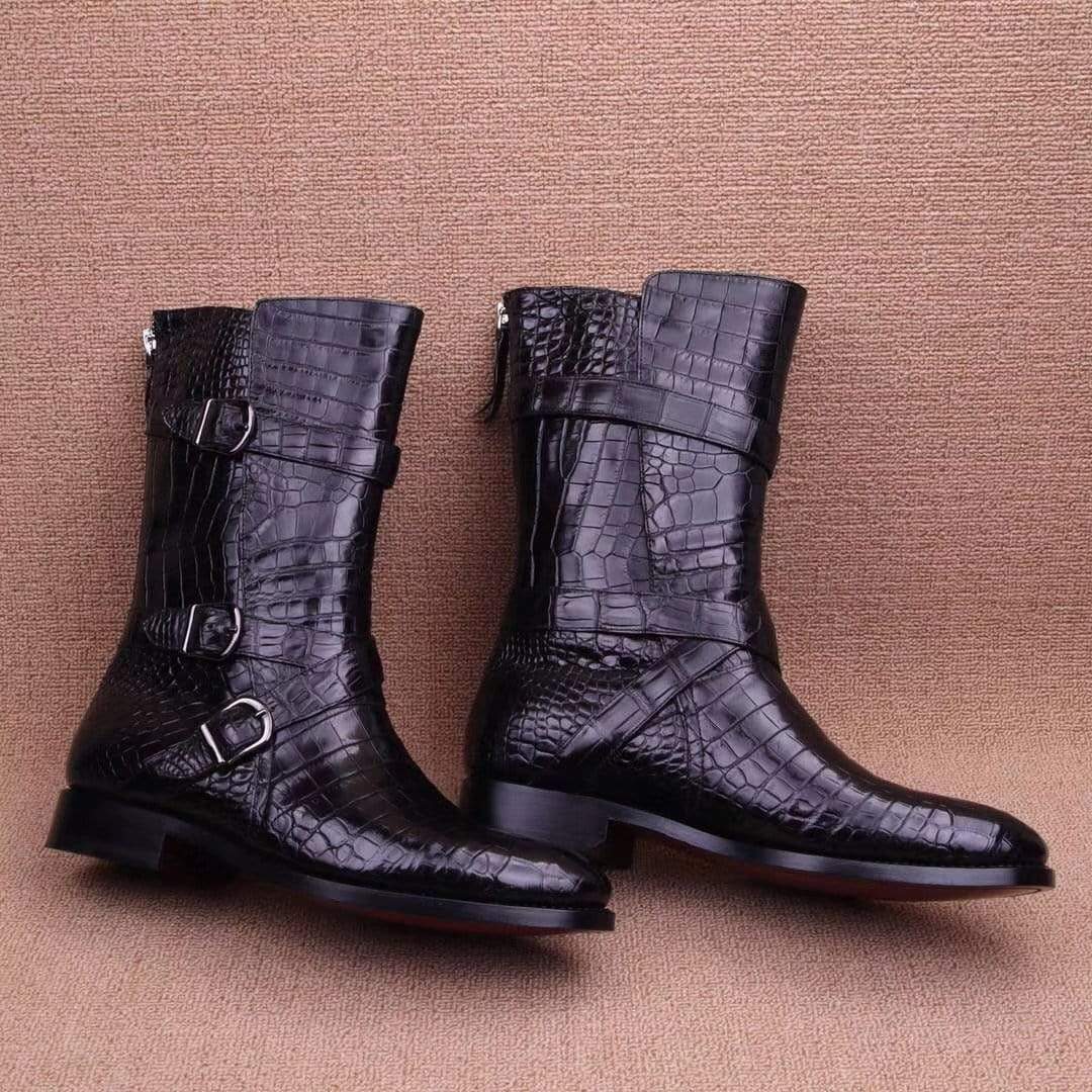 Crocodile Boots,Crocodile Leather Boots, Crocodile Leather Long Lace Up Boots