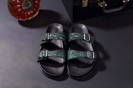 Crocodile Shoes Crocodile Leather Sandals Vintage  Dark Green