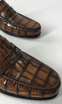 Crocodile Leather Shoes Mens Slip-On Driving Loafer Shoes With Tassle