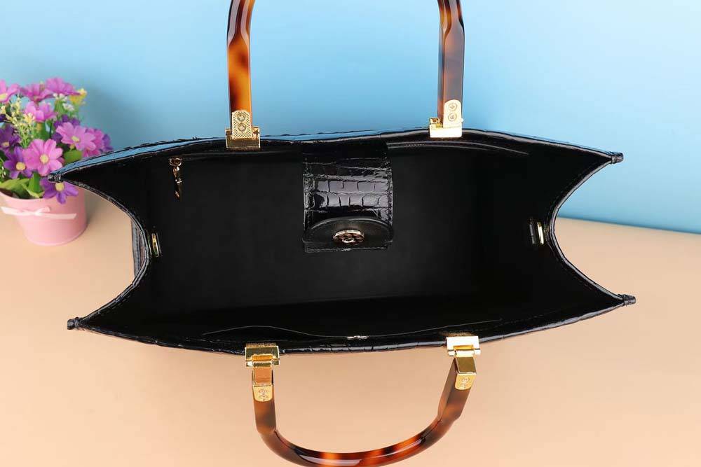 Crocodile Leather Shoppe Tote Bag Medium Black