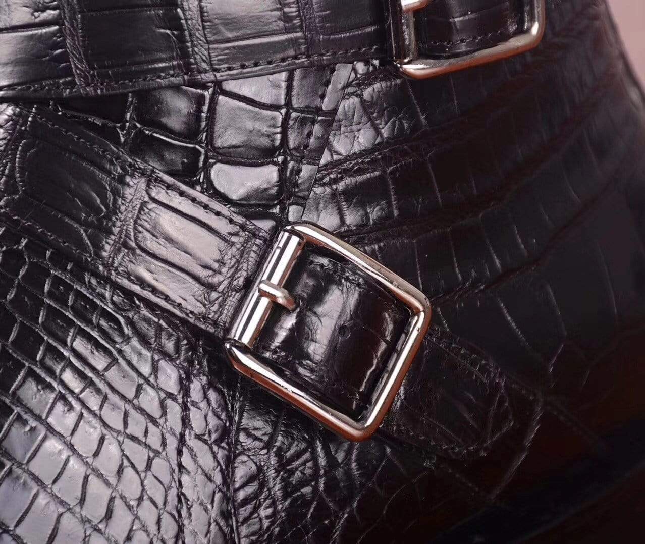Crocodile Shoes Mens Crocodile Leather Side Zipper Double Crossed Strap Boots