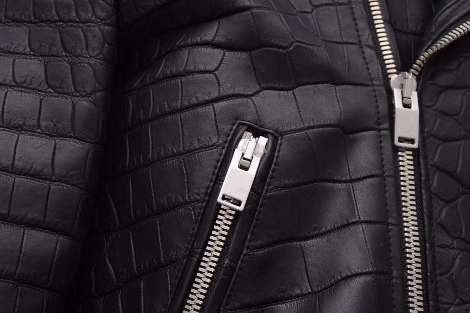 Crocodile Leather  Slim Fit Motorcycle Racer Style Leather Jacket For Men & Women