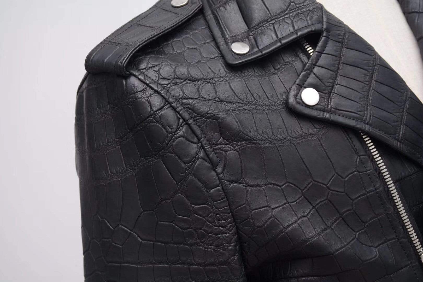 Crocodile Leather  Slim Fit Motorcycle Racer Style Leather Jacket For Men & Women