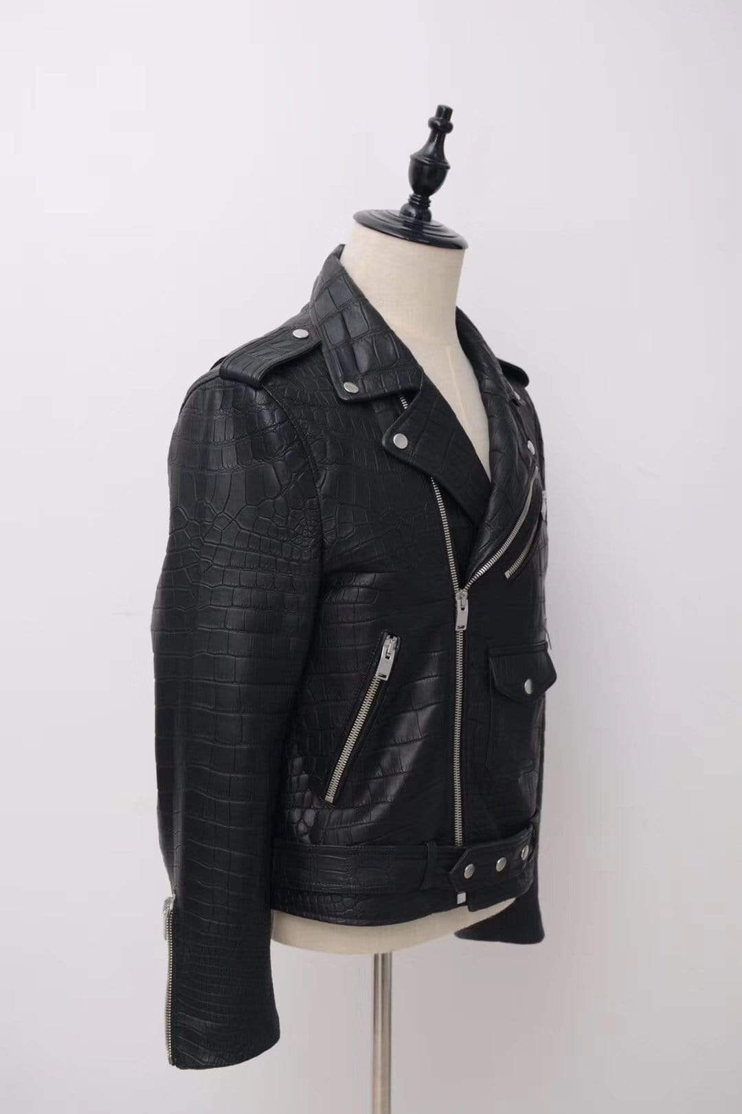 Crocodile Leather  Slim Fit Motorcycle Racer Style Leather Jacket For Men & Women