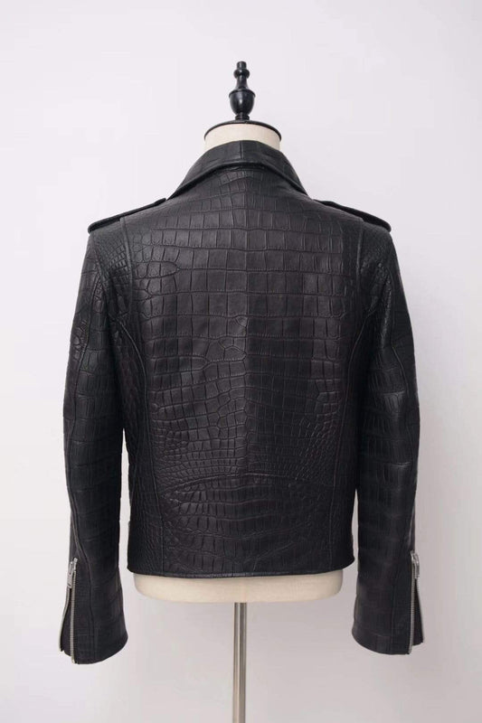 Crocodile Leather  Slim Fit Motorcycle Racer Style Leather Jacket For Men & Women