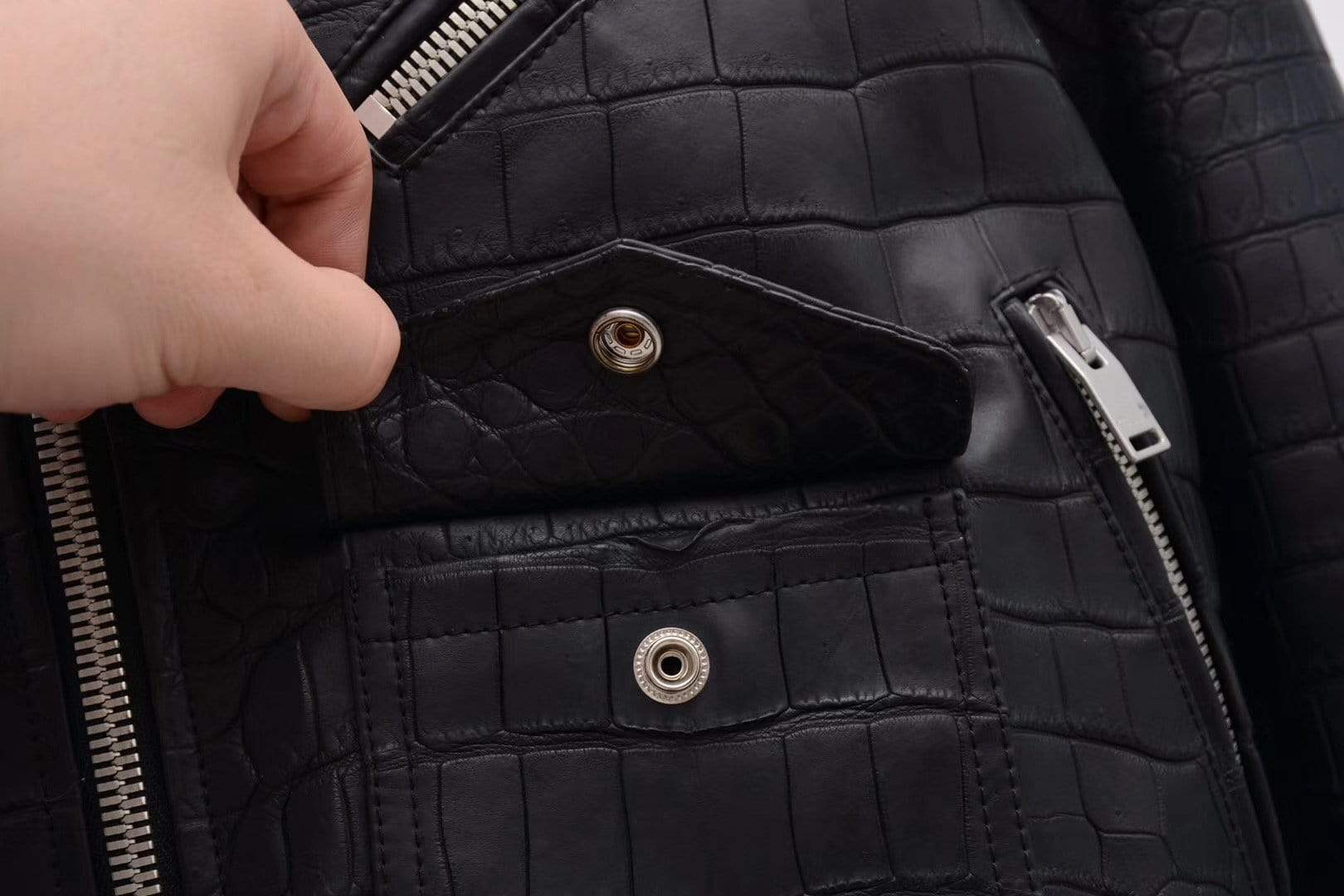 Crocodile Leather  Slim Fit Motorcycle Racer Style Leather Jacket For Men & Women