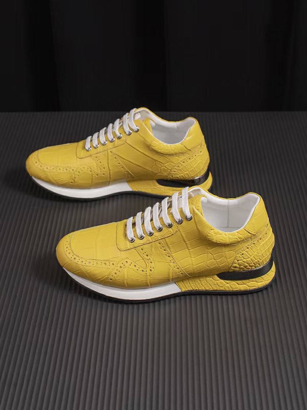 Crocodile Shoes Crocodile Leather Sneaker Shoes Yellow