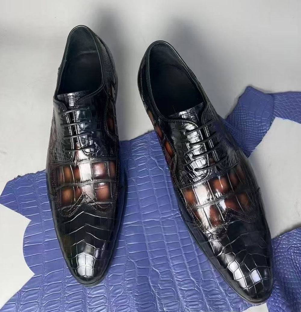 Crocodile Shoes Crocodile Leather Two Tone Shoes,Brogue Formal Shoes,Lace Up Dress Shoes