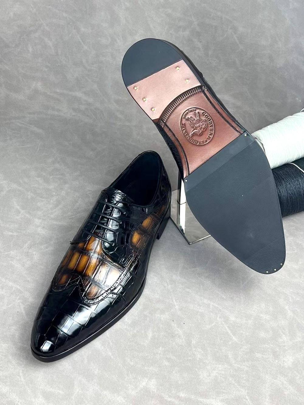 Crocodile Shoes Crocodile Leather Two Tone Shoes,Brogue Formal Shoes,Lace Up Dress Shoes