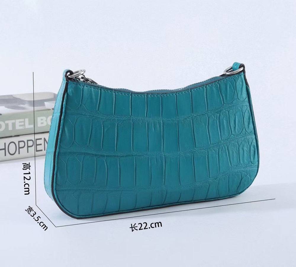 Crocodile Leather Underarm With Chain Shoulder Strap Bag Turquiose Blue