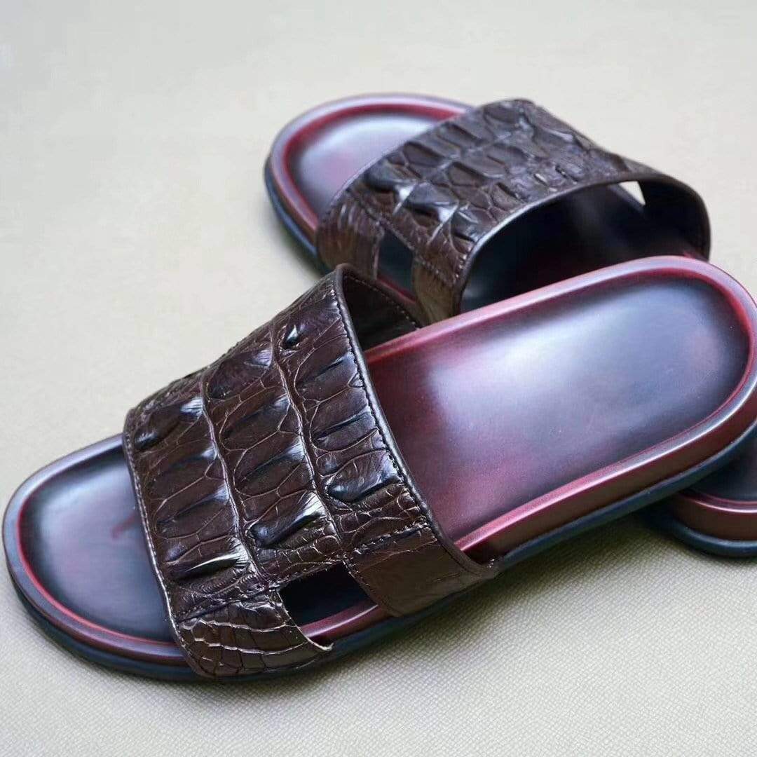Crocodile Shoes Genuine Crocodile Bone Leather Mens Slipper