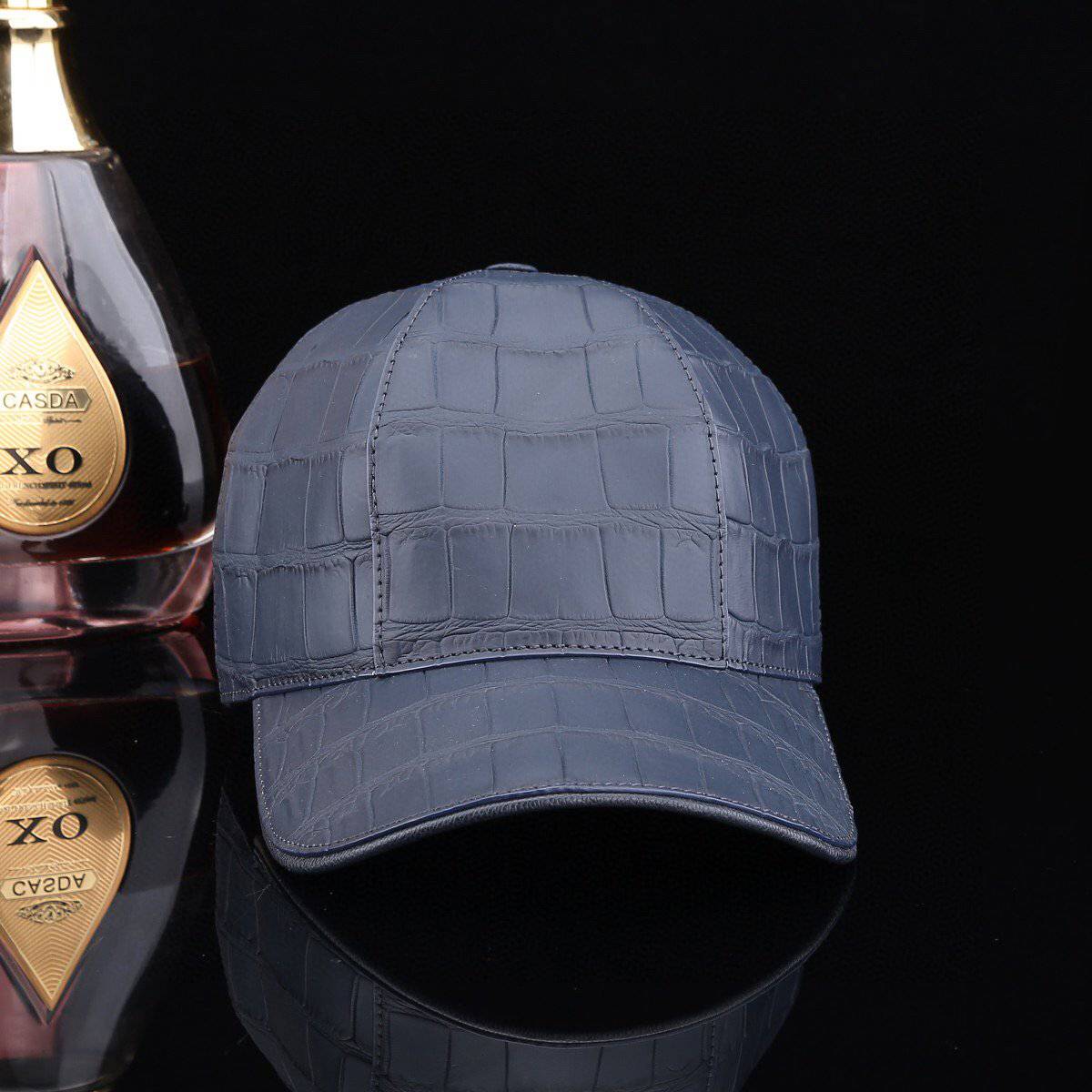 Crocodile Skin Leather Baseball Cap  Dark Blue