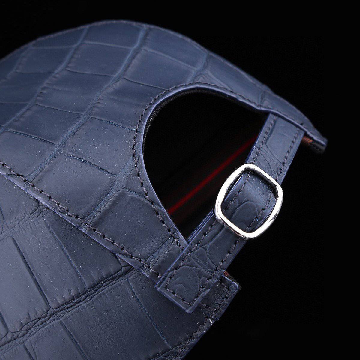 Crocodile Skin Leather Baseball Cap  Dark Blue
