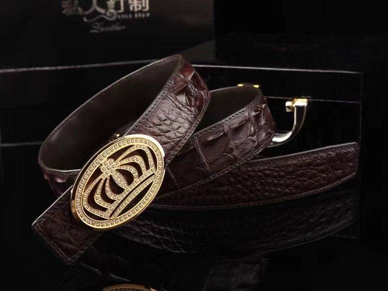 Crocodile Skin Leather Belt Crown