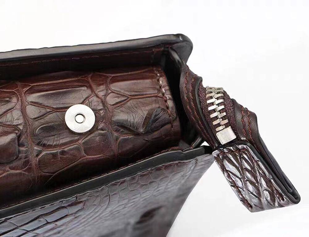 Crocodile Skin Leather Business Code Lock Wallet With Wrist Strap Credit Card Cash Clutch Bags