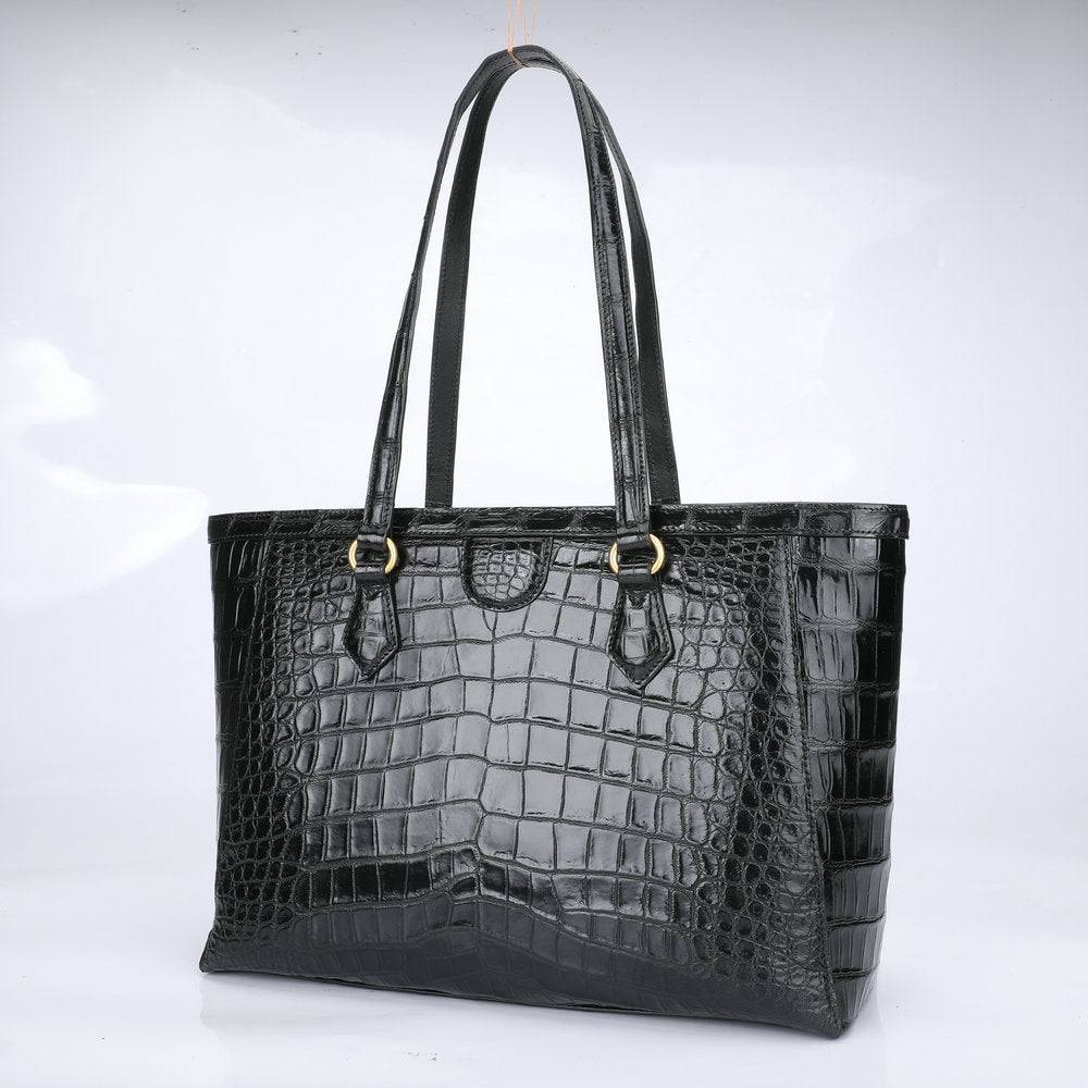 Crocodile Skin Leather Large Shopper Tote Bag