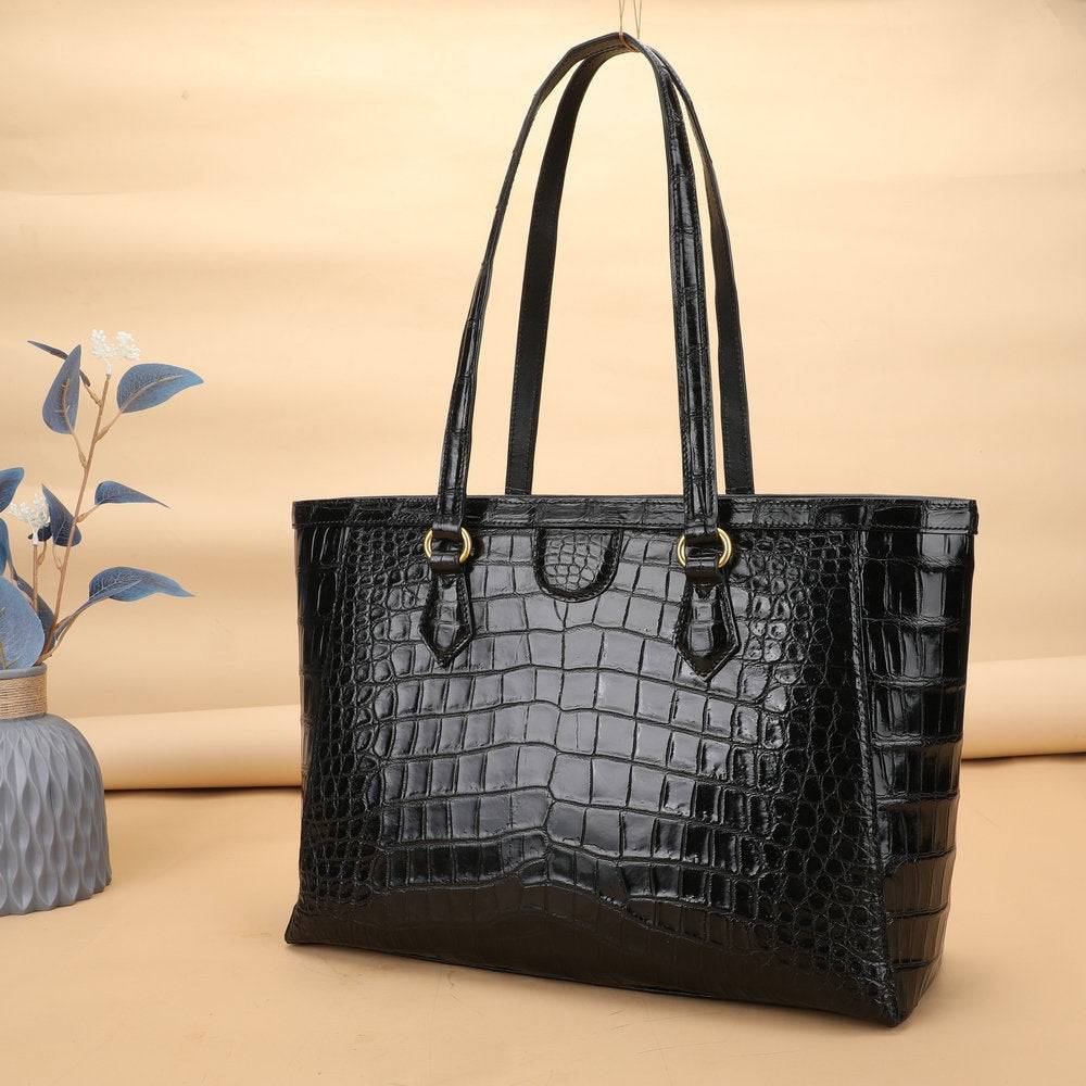 Crocodile Skin Leather Large Shopper Tote Bag