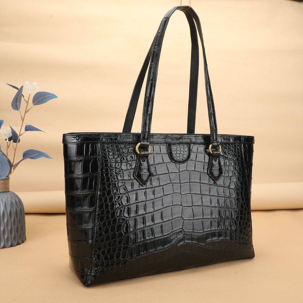 Crocodile Skin Leather Large Shopper Tote Bag