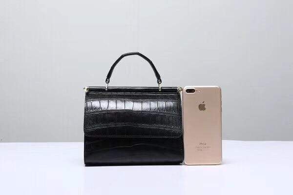 Crocodile Top Handle Bag Black