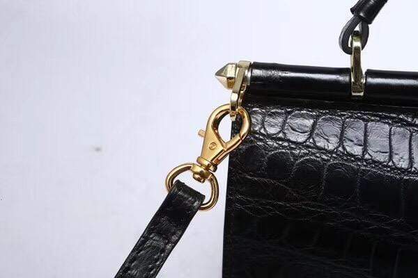 Crocodile Top Handle Bag Black