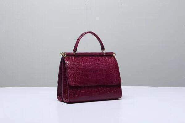 Crocodile Top Handle Bag Wine Red