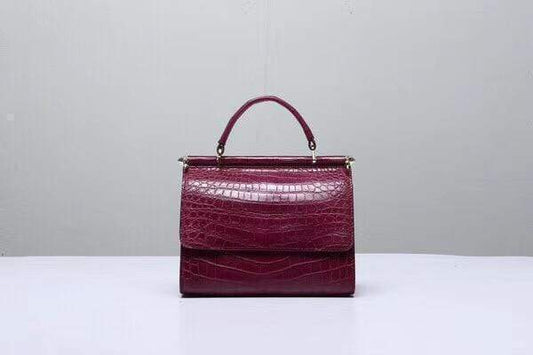 Crocodile Top Handle Bag Wine Red