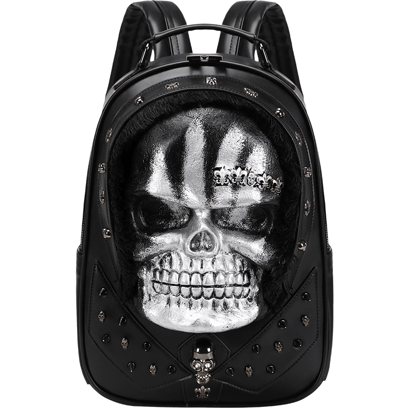 3D Skull Backpack,Skull  Studded, With Hair Backpack
