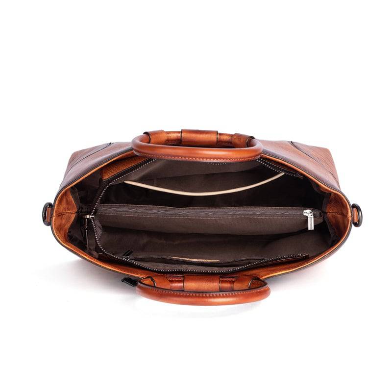 Rossie Viren Women's Fashion Large Capacity Round Handle Vintage Leather Shoulder Tote Bag