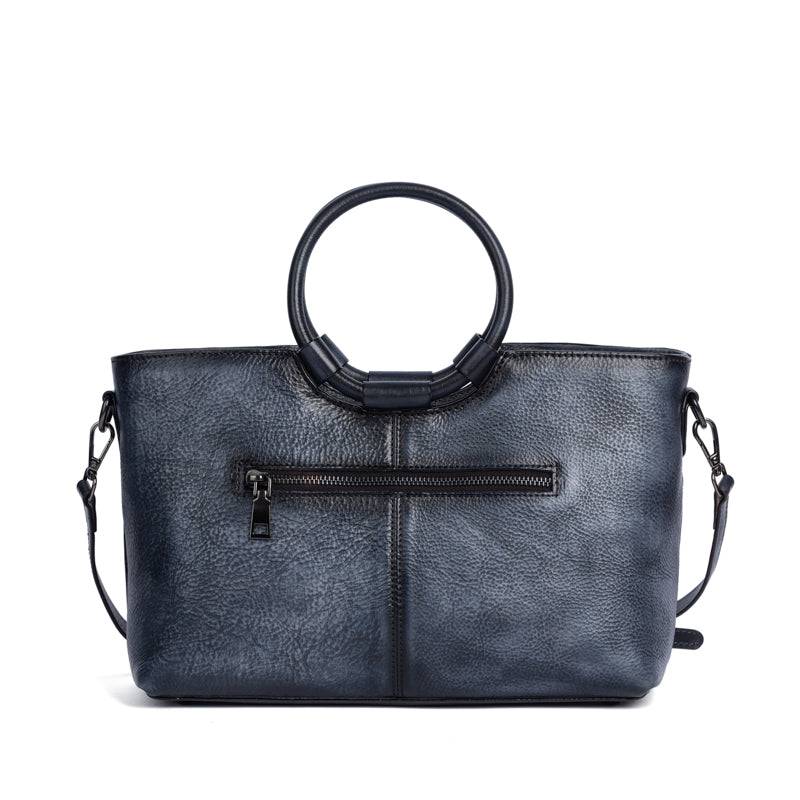 Rossie Viren Women's Fashion Large Capacity Round Handle Vintage Leather Shoulder Tote Bag