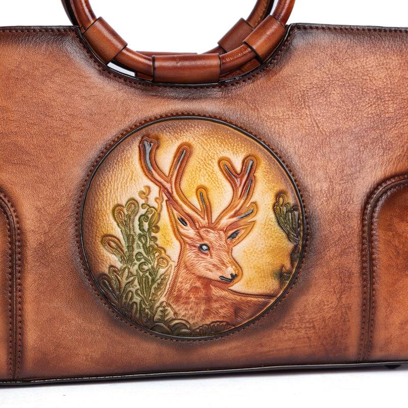 Rossie Viren Women's Fashion Large Capacity Round Handle Vintage Leather Shoulder Tote Bag