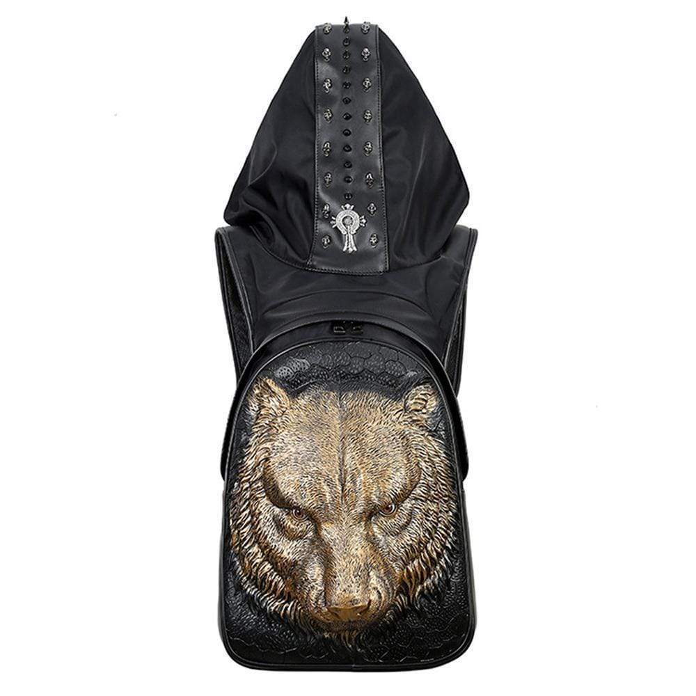 Fashion Punk Rivets Waterproof 3D Tiger Head Backpack Laptop Computer Knapsack With Hat
