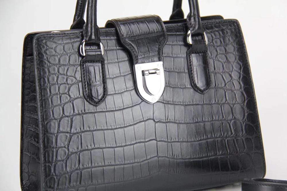 Genuine Crocodile Leather Top Handle Tote Bag Black