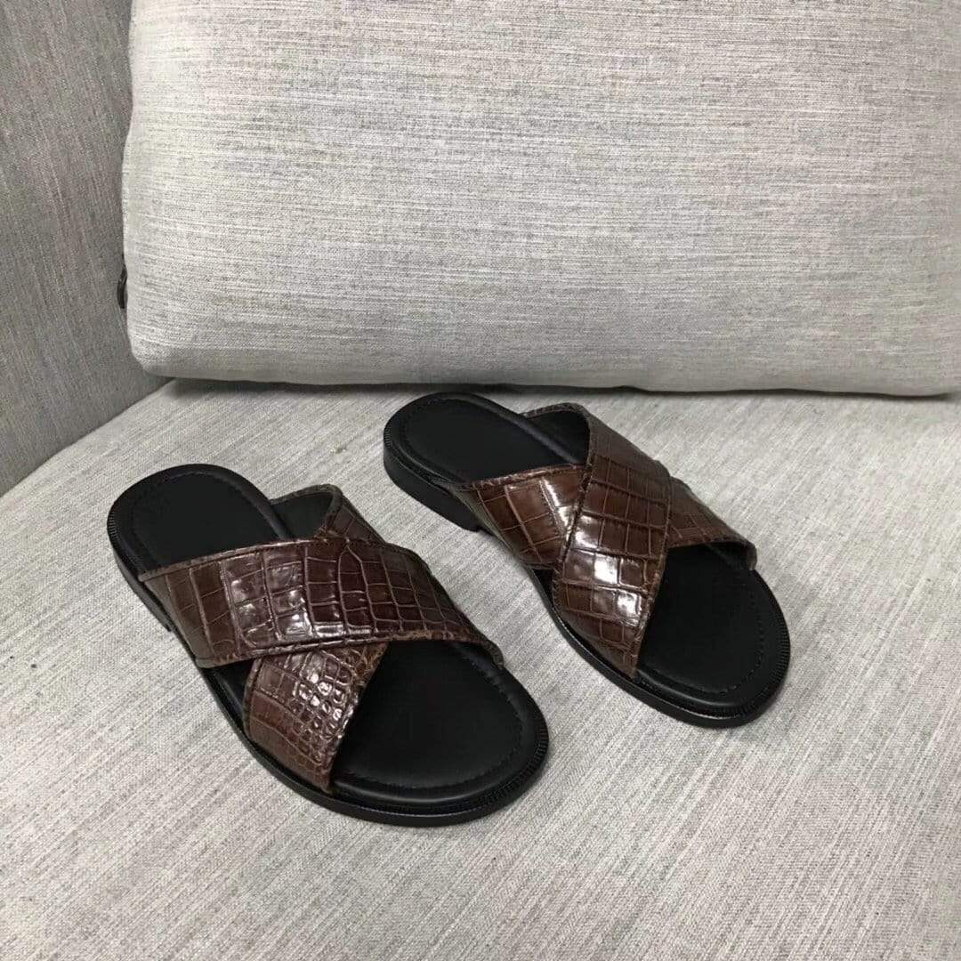 Preorder Crocodile Skin Leather Slippers,Genuine Nubuck Crocodile Belly Skin Leather Slippers