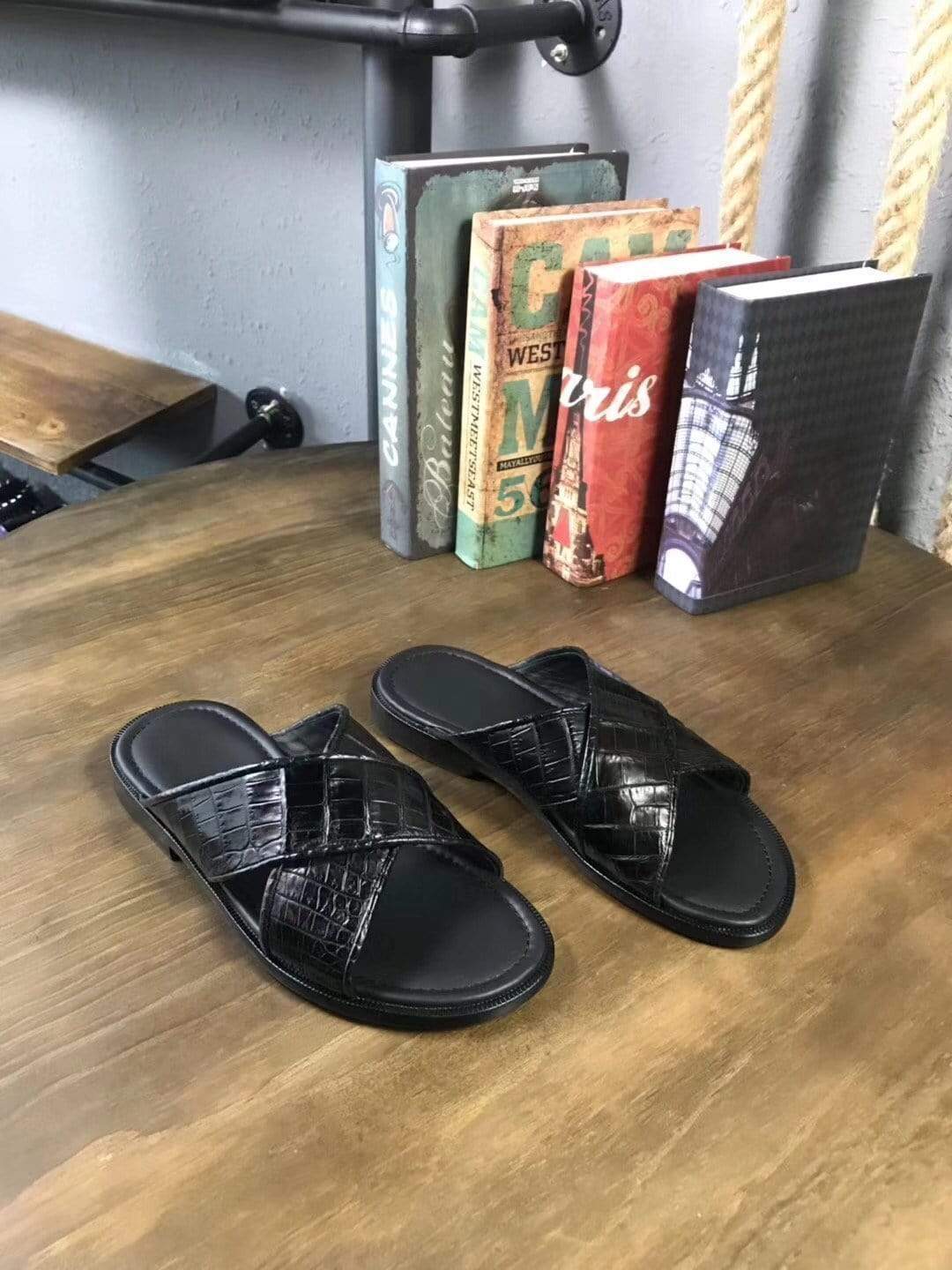 Crocodile Shoes Genuine Crocodile Belly Leather Mens Slipper