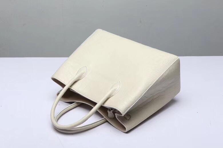 Genuine Crocodile Belly Leather Top Handle Bags For Women Cream 35cm