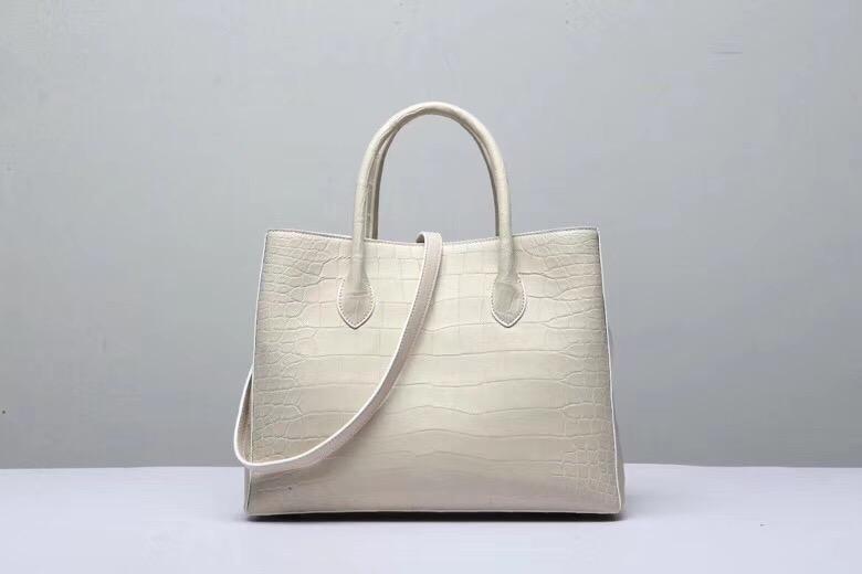 Genuine Crocodile Belly Leather Top Handle Bags For Women Cream 35cm