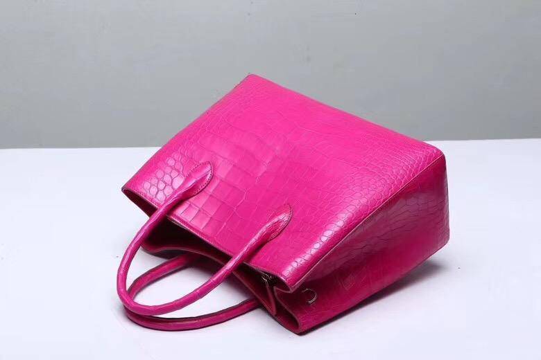 Genuine Crocodile Belly Leather Top Handle Bags For Women Peach 35cm