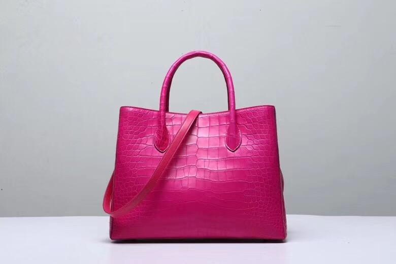 Genuine Crocodile Belly Leather Top Handle Bags For Women Peach 35cm