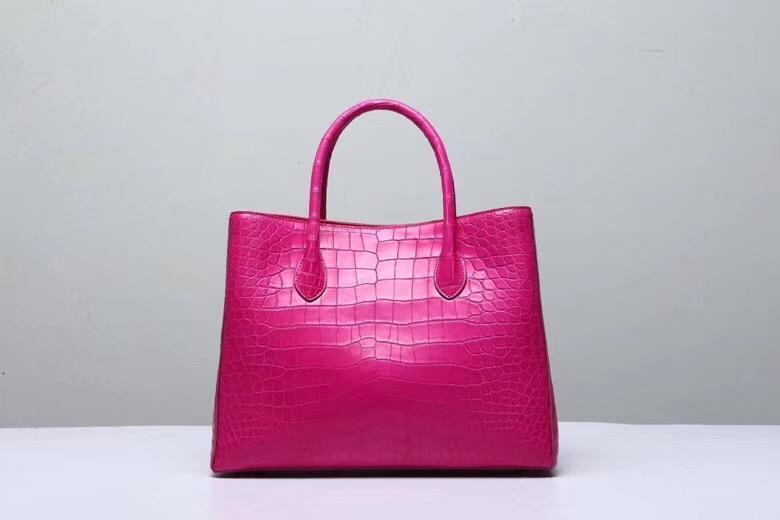 Genuine Crocodile Belly Leather Top Handle Bags For Women Peach 35cm