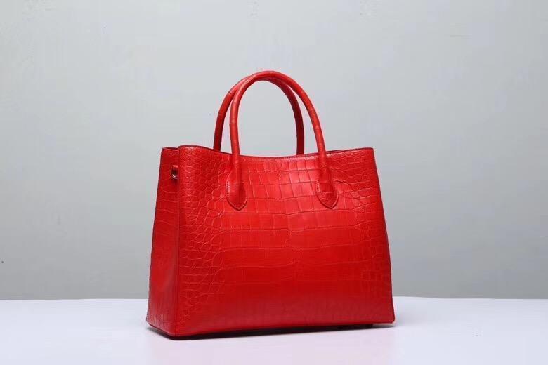 Genuine Crocodile Belly Leather Top Handle Bags For Women Red 35cm