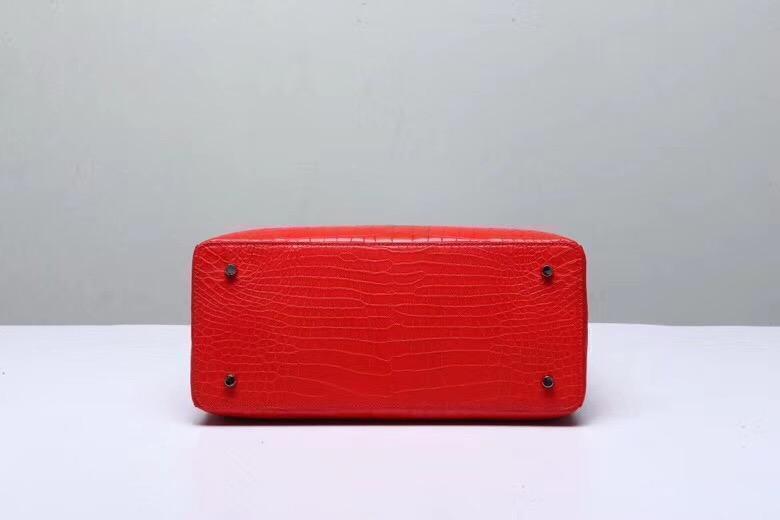 Genuine Crocodile Belly Leather Top Handle Bags For Women Red 35cm