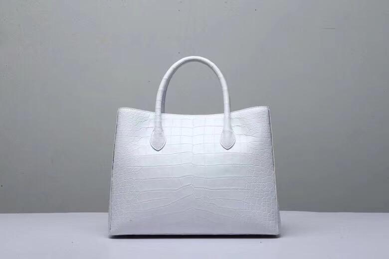 Genuine Crocodile Belly Leather Top Handle Bags For Women White 35cm