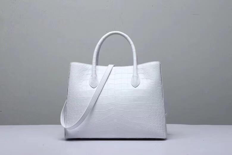 Genuine Crocodile Belly Leather Top Handle Bags For Women White 35cm
