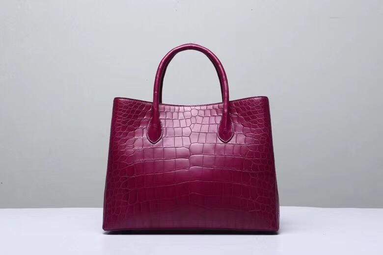 Genuine Crocodile Belly Leather Top Handle Bags For Women Wine Red 35cm
