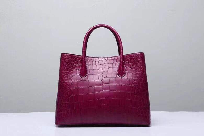 Genuine Crocodile Belly Leather Top Handle Bags For Women Wine Red 35cm