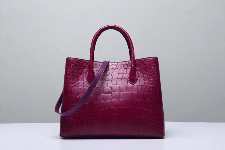 Genuine Crocodile Belly Leather Top Handle Bags For Women Wine Red 35cm
