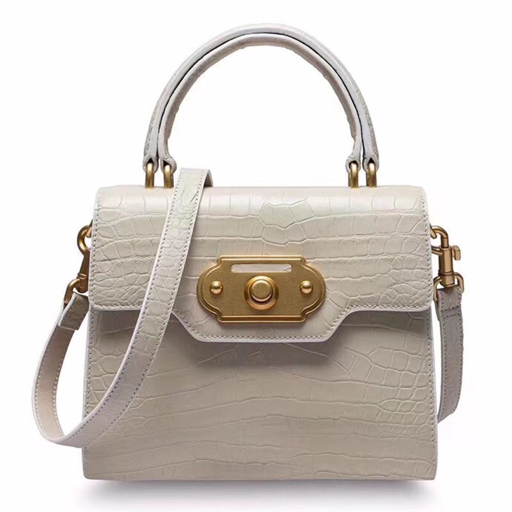Genuine Crocodile Belly Leather Top Handle Shoulder Purse Bag