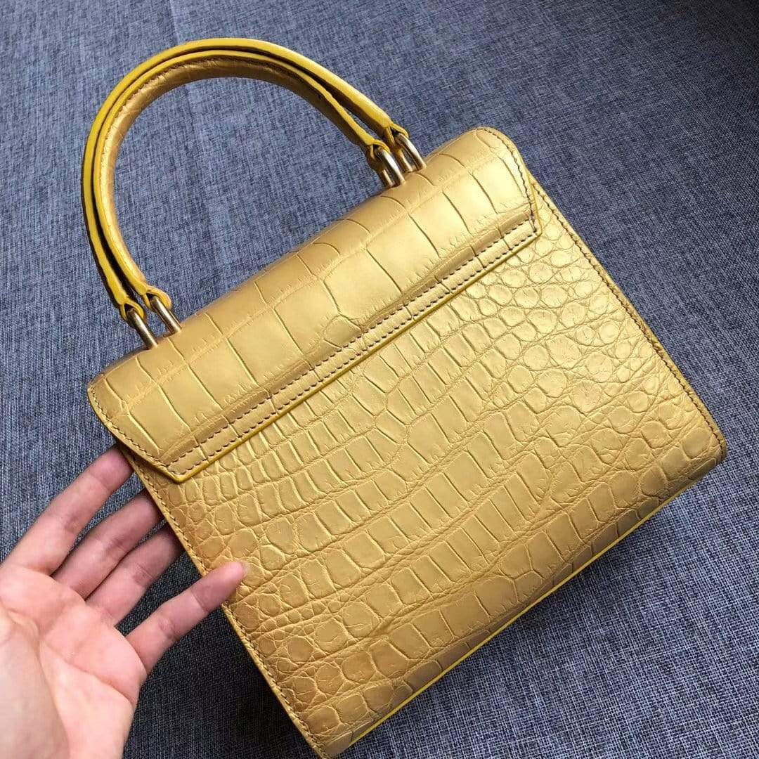 Genuine Crocodile Belly Leather Top Handle Shoulder Purse Bag