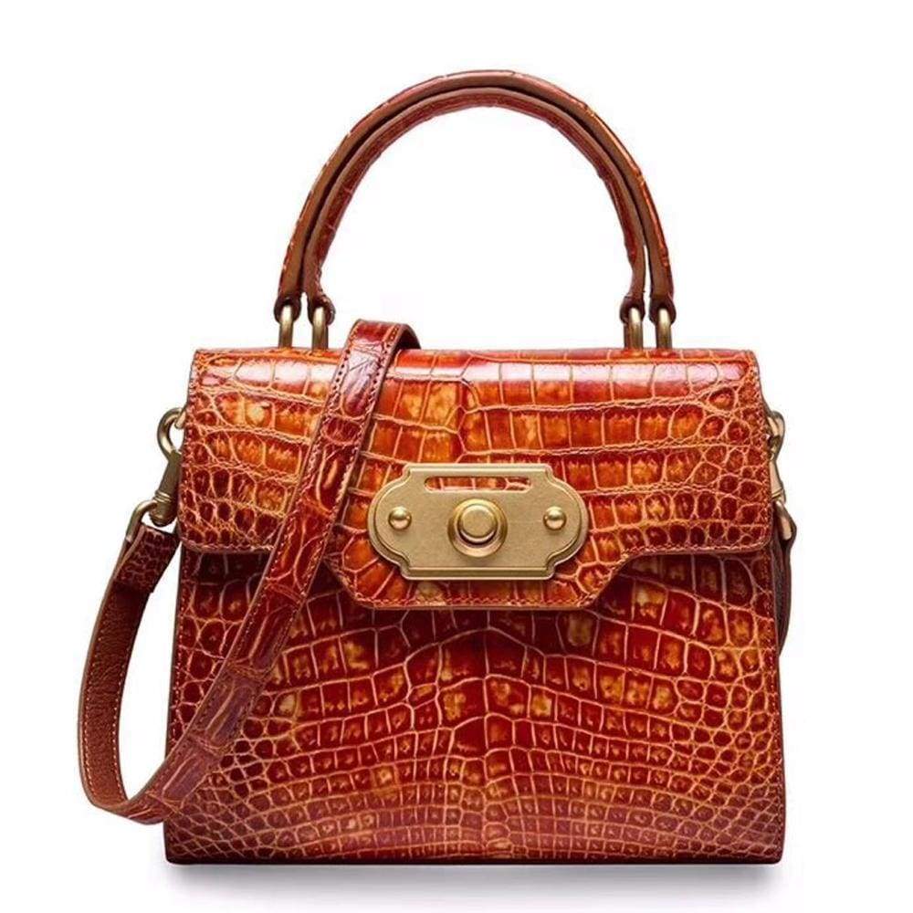 Genuine Crocodile Belly Leather Top Handle Shoulder Purse Bag